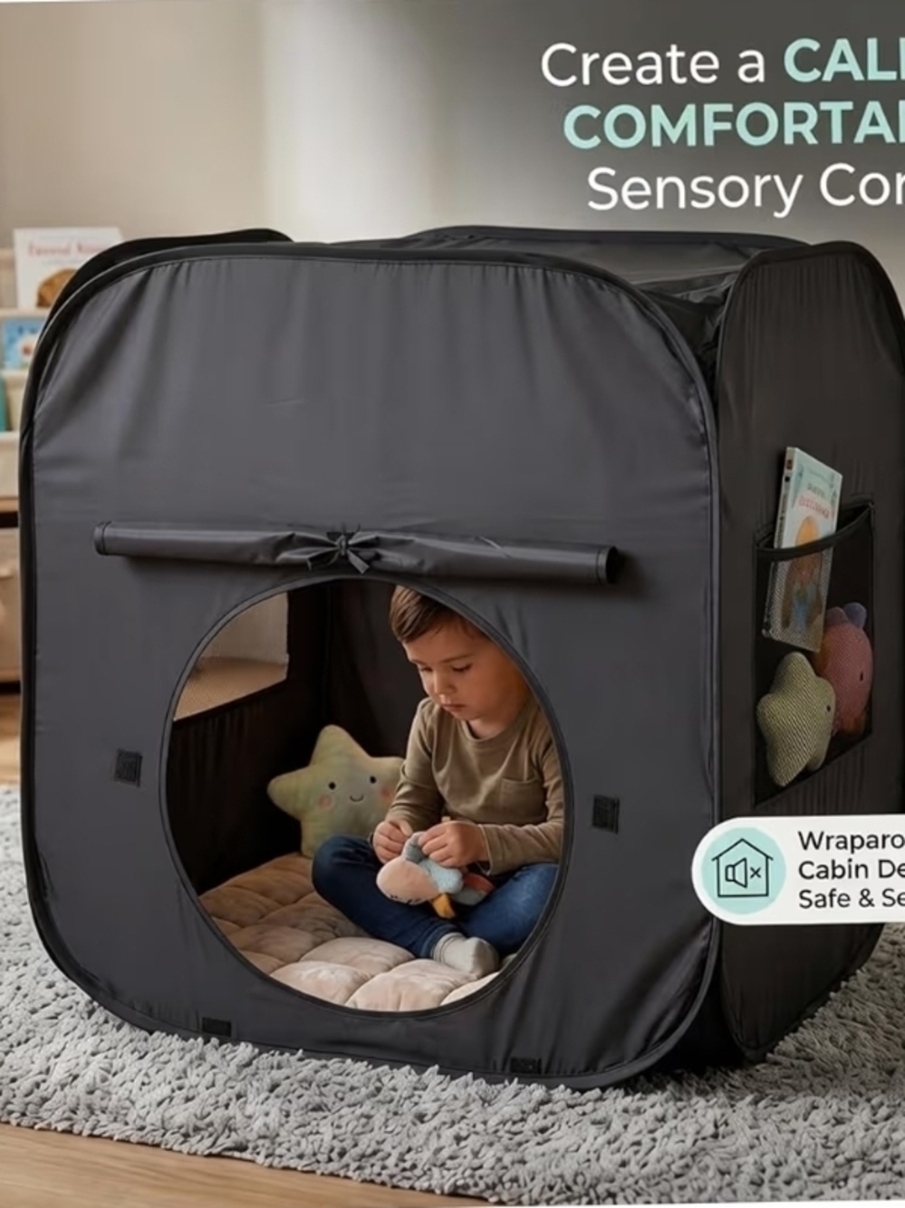Kids Play Tent Cube — Dark Gray Sensory Hideaway